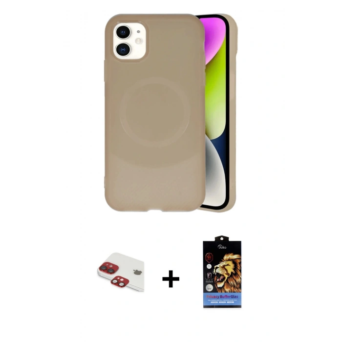 MARSİLYAN™- iPhone 11 Kılıf Ufuk Serisi - Siyah Buffer Hayalet Cam Ekran Koruyucu + Pers Alüminyum Kamera Lens - KI