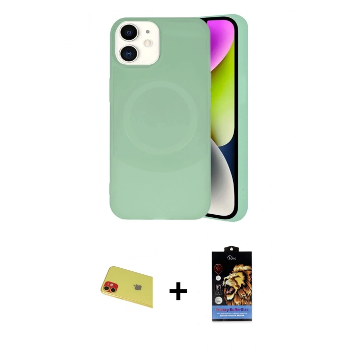 MARSİLYAN™- iPhone 11 Kılıf Ufuk Serisi - Siyah Buffer Hayalet Cam Ekran Koruyucu + Rainbow Kamera Lens Koruma Cam - KI
