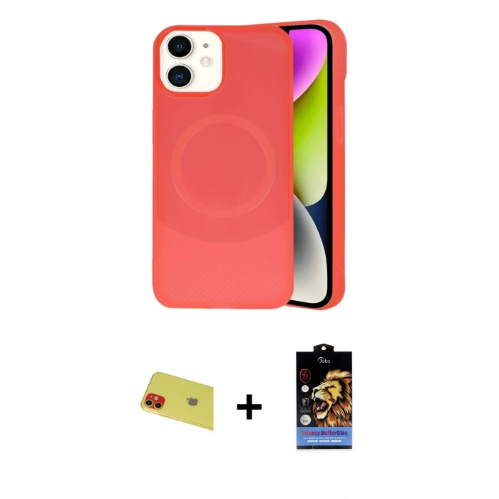 MARSİLYAN™- iPhone 11 Kılıf Ufuk Serisi - Siyah Buffer Hayalet Cam Ekran Koruyucu + Rainbow Kamera Lens Koruma Cam - KI