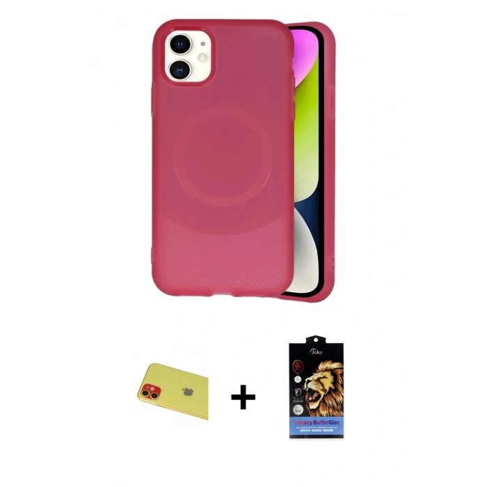 MARSİLYAN™- iPhone 11 Kılıf Ufuk Serisi - Siyah Buffer Hayalet Cam Ekran Koruyucu + Rainbow Kamera Lens Koruma Cam - KI