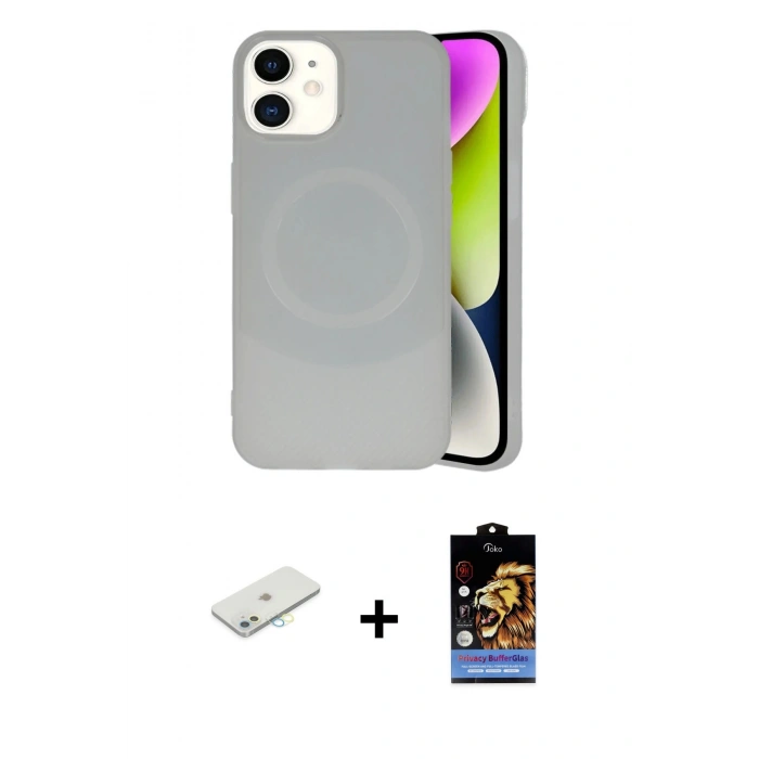 MARSİLYAN™- iPhone 11 Kılıf Ufuk Serisi - Siyah Buffer Hayalet Cam Ekran Koruyucu + Renkli Kamera Lens Koruma Cam - SI