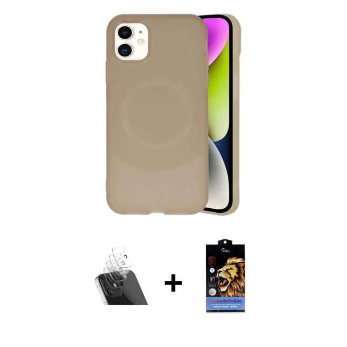 MARSİLYAN™- iPhone 11 Kılıf Ufuk Serisi - Siyah Buffer Hayalet Cam Ekran Koruyucu + Kamera Lens Koruma Cam - SF
