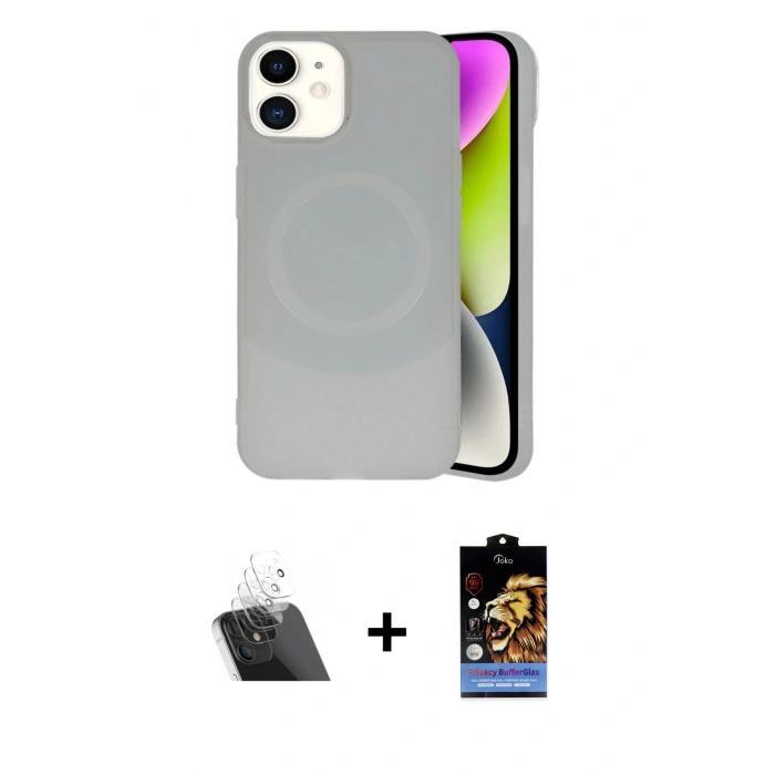 MARSİLYAN™- iPhone 11 Kılıf Ufuk Serisi - Siyah Buffer Hayalet Cam Ekran Koruyucu + Kamera Lens Koruma Cam - SF