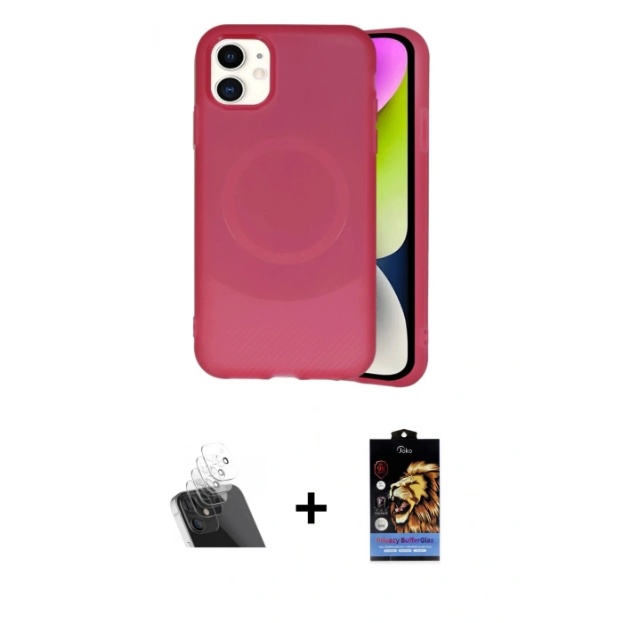 MARSİLYAN™- iPhone 11 Kılıf Ufuk Serisi - Siyah Buffer Hayalet Cam Ekran Koruyucu + Kamera Lens Koruma Cam - SF
