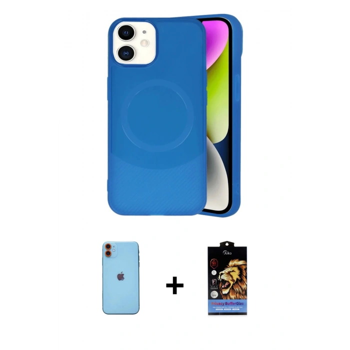 MARSİLYAN™- iPhone 11 Kılıf Ufuk Serisi - Siyah Buffer Hayalet Cam Ekran Koruyucu + Neon Fosforlu Kamera Lens - TU