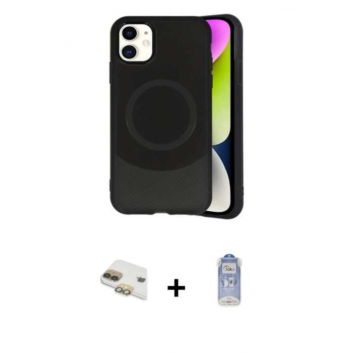 MARSİLYAN™- iPhone 11 Kılıf Ufuk Serisi - Siyah Joko Magic 5D Cam + Pers Alüminyum Kamera Lens - GD