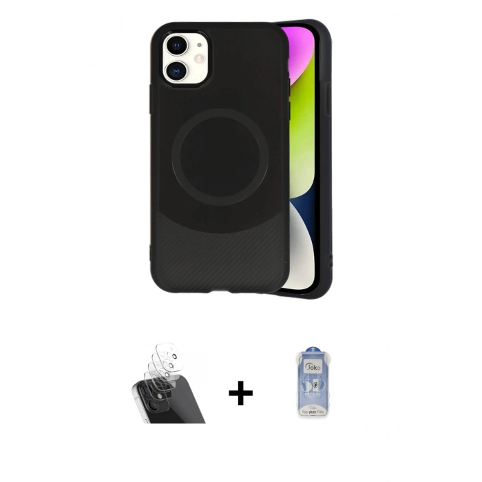 MARSİLYAN™- iPhone 11 Kılıf Ufuk Serisi - Siyah Joko Magic 5D Cam + Kamera Lens Koruma Cam - SF