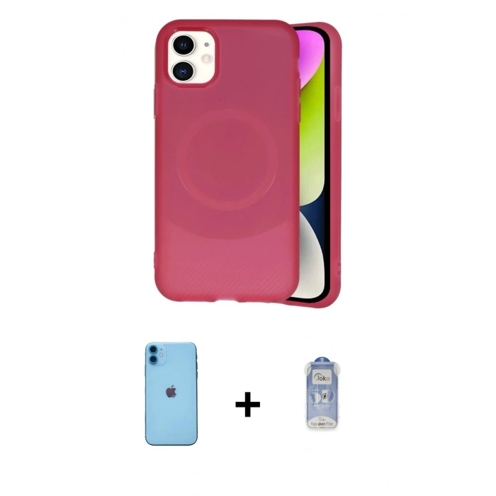 MARSİLYAN™- iPhone 11 Kılıf Ufuk Serisi - Siyah Joko Magic 5D Cam + Neon Fosforlu Kamera Lens - MI