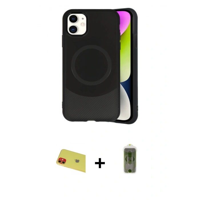 MARSİLYAN™- iPhone 11 Kılıf Ufuk Serisi - Siyah Joko Magic 5D Hayalet Cam + Rainbow Kamera Lens Koruma Cam - KI