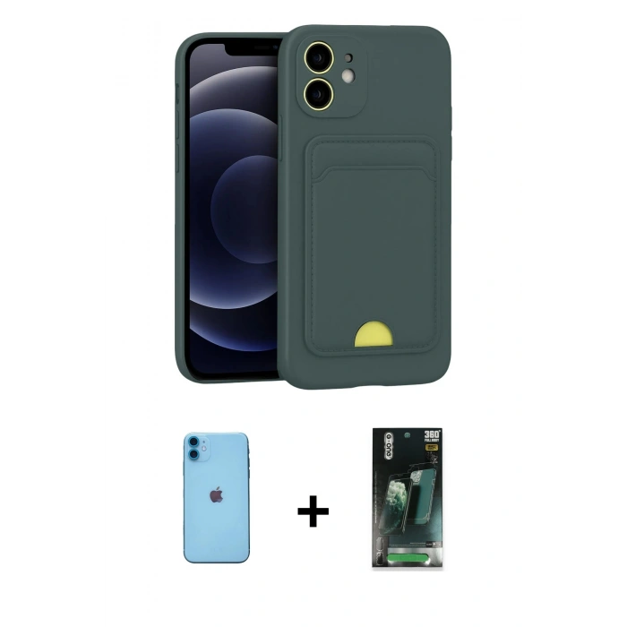 MARSİLYAN™- iPhone 11 Kılıf Vadi Çizgi Prime - Şeffaf 360 Full Body Arka Koruyucu + Neon Fosforlu Kamera Lens - MI