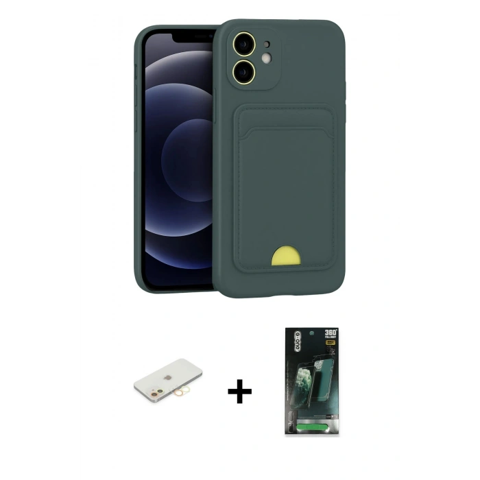 MARSİLYAN™- iPhone 11 Kılıf Vadi Çizgi Prime - Şeffaf 360 Full Body Arka Koruyucu + Renkli Kamera Lens Koruma Cam - SI