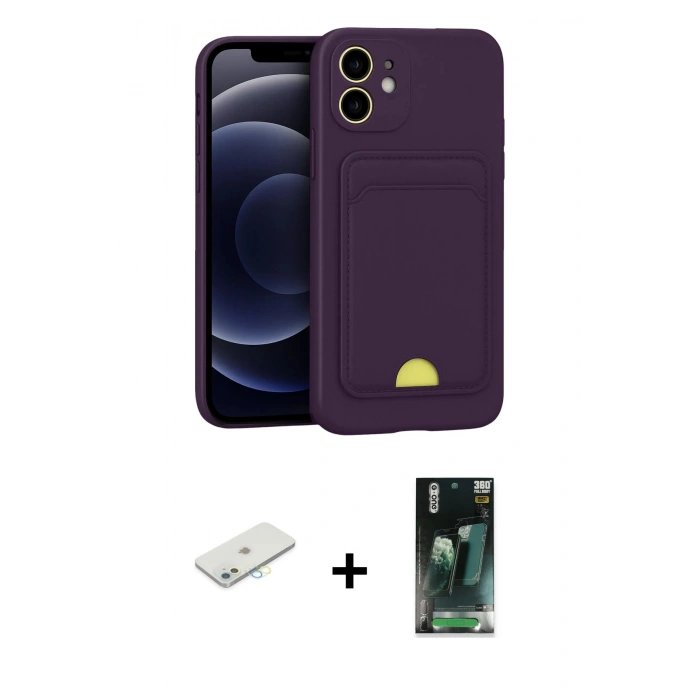 MARSİLYAN™- iPhone 11 Kılıf Vadi Çizgi Prime - Şeffaf 360 Full Body Arka Koruyucu + Renkli Kamera Lens Koruma Cam - SI
