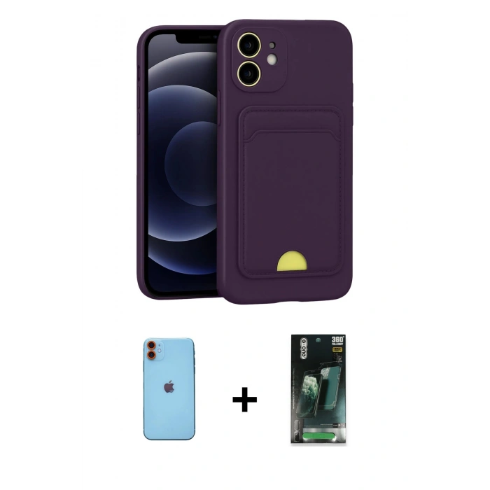 MARSİLYAN™- iPhone 11 Kılıf Vadi Çizgi Prime - Şeffaf 360 Full Body Arka Koruyucu + Neon Fosforlu Kamera Lens - TU