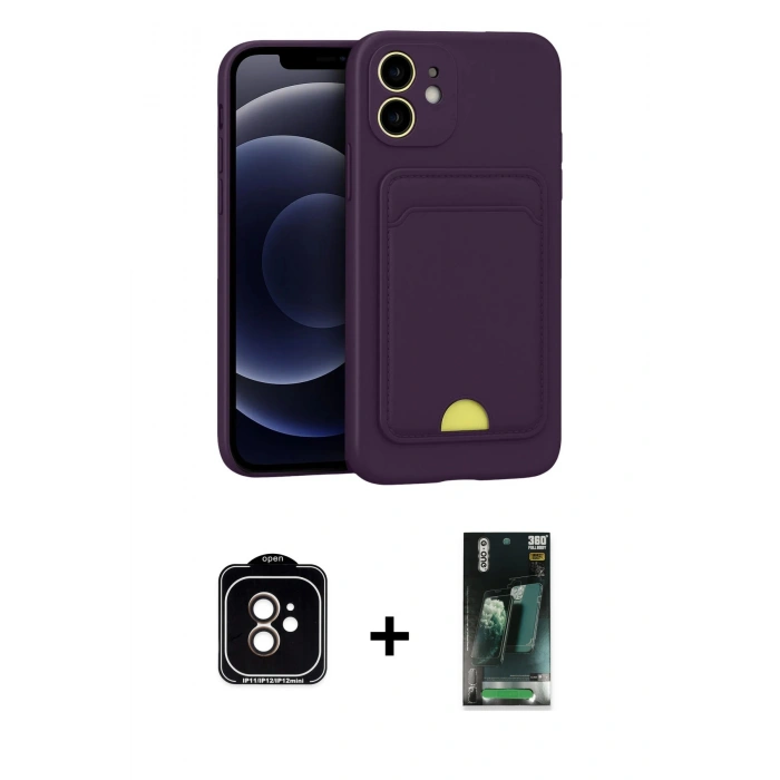 MARSİLYAN™- iPhone 11 Kılıf Vadi Çizgi Prime - Şeffaf 360 Full Body Arka Koruyucu + PVD Metal Kamera Lens - TU