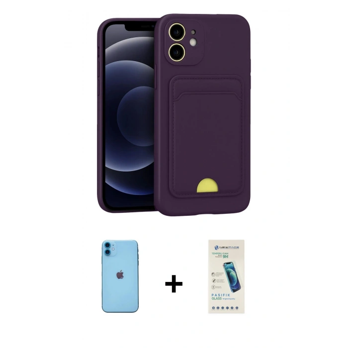 MARSİLYAN™- iPhone 11 Kılıf Vadi Çizgi Prime - Şeffaf Pasifik Cam Ekran Koruyucu + Neon Fosforlu Kamera Lens - MI