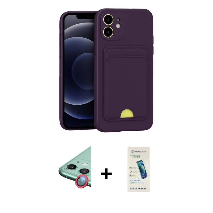 MARSİLYAN™- iPhone 11 Kılıf Vadi Çizgi Prime - Şeffaf Pasifik Cam Ekran Koruyucu + Raze Metal Kamera Lens - KI