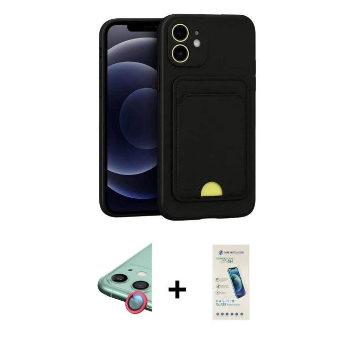 MARSİLYAN™- iPhone 11 Kılıf Vadi Çizgi Prime - Şeffaf Pasifik Cam Ekran Koruyucu + Raze Metal Kamera Lens - KI