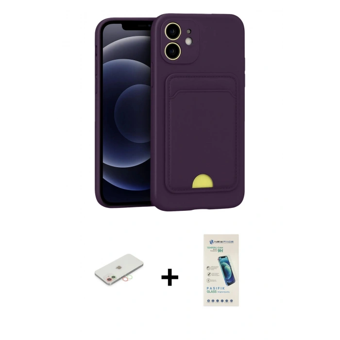 MARSİLYAN™- iPhone 11 Kılıf Vadi Çizgi Prime - Şeffaf Pasifik Cam Ekran Koruyucu + Renkli Kamera Lens Koruma Cam - YL