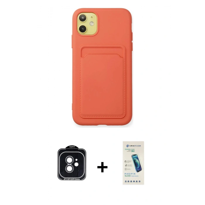 MARSİLYAN™- iPhone 11 Kılıf Vadi Çizgi Prime - Şeffaf Pasifik Cam Ekran Koruyucu + PVD Metal Kamera Lens - SH
