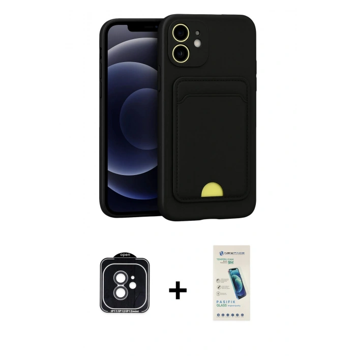 MARSİLYAN™- iPhone 11 Kılıf Vadi Çizgi Prime - Şeffaf Pasifik Cam Ekran Koruyucu + PVD Metal Kamera Lens - SH