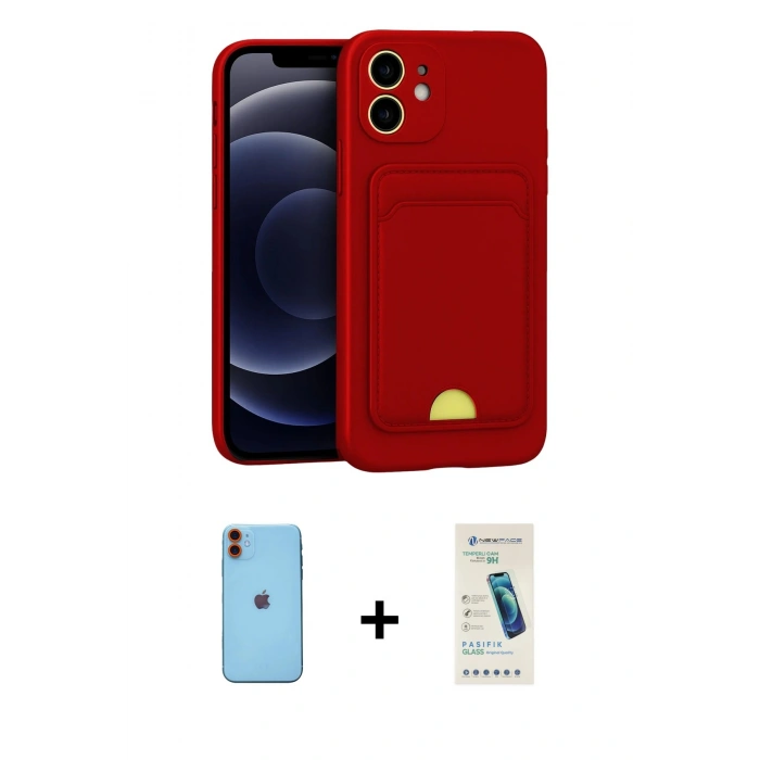 MARSİLYAN™- iPhone 11 Kılıf Vadi Çizgi Prime - Şeffaf Pasifik Cam Ekran Koruyucu + Neon Fosforlu Kamera Lens - TU