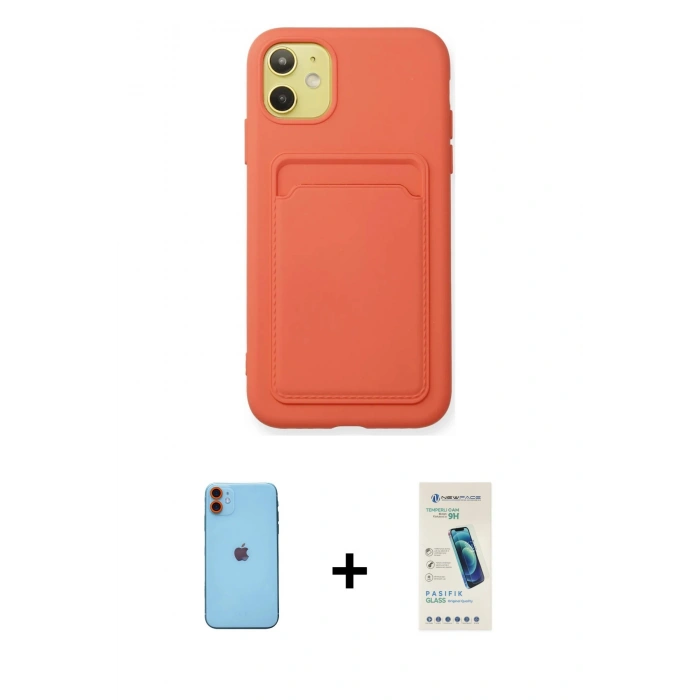 MARSİLYAN™- iPhone 11 Kılıf Vadi Çizgi Prime - Şeffaf Pasifik Cam Ekran Koruyucu + Neon Fosforlu Kamera Lens - TU