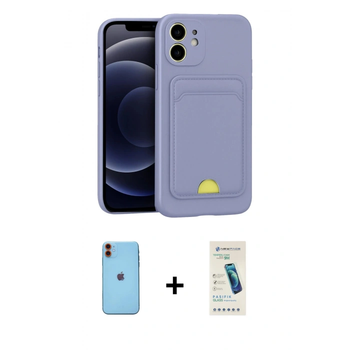 MARSİLYAN™- iPhone 11 Kılıf Vadi Çizgi Prime - Şeffaf Pasifik Cam Ekran Koruyucu + Neon Fosforlu Kamera Lens - TU