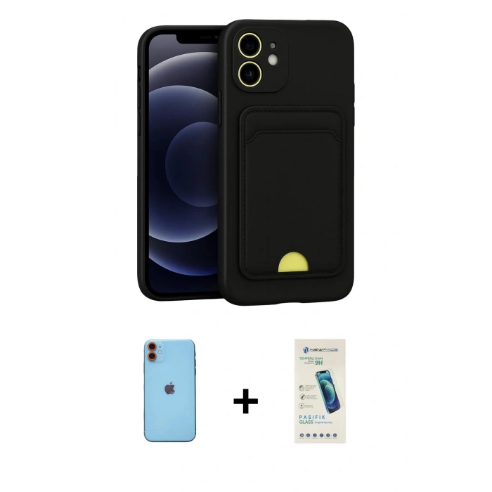 MARSİLYAN™- iPhone 11 Kılıf Vadi Çizgi Prime - Şeffaf Pasifik Cam Ekran Koruyucu + Neon Fosforlu Kamera Lens - TU