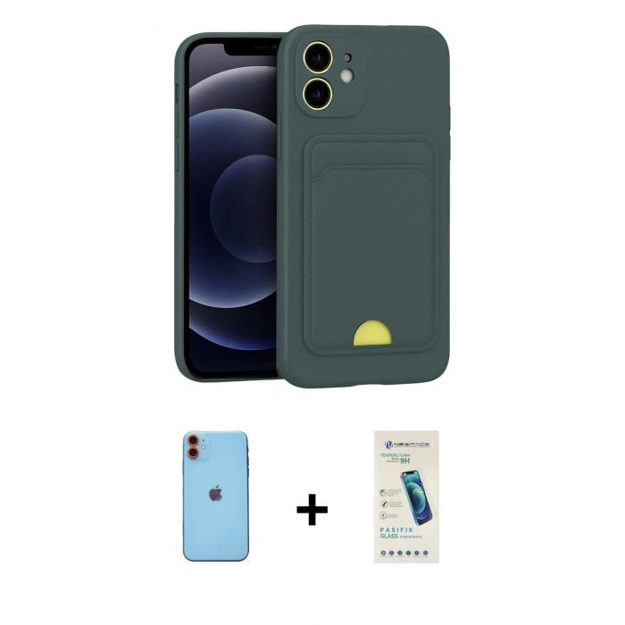 MARSİLYAN™- iPhone 11 Kılıf Vadi Çizgi Prime - Şeffaf Pasifik Cam Ekran Koruyucu + Neon Fosforlu Kamera Lens - TU