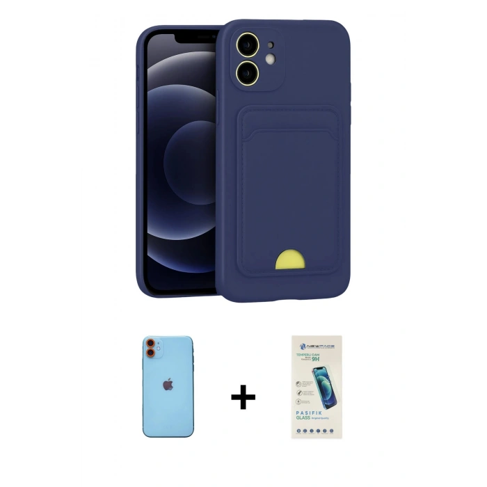 MARSİLYAN™- iPhone 11 Kılıf Vadi Çizgi Prime - Şeffaf Pasifik Cam Ekran Koruyucu + Neon Fosforlu Kamera Lens - TU