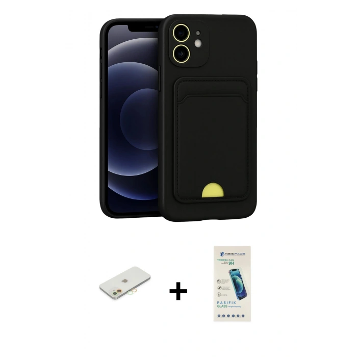 MARSİLYAN™- iPhone 11 Kılıf Vadi Çizgi Prime - Şeffaf Pasifik Cam Ekran Koruyucu + Renkli Kamera Lens Koruma Cam - TU
