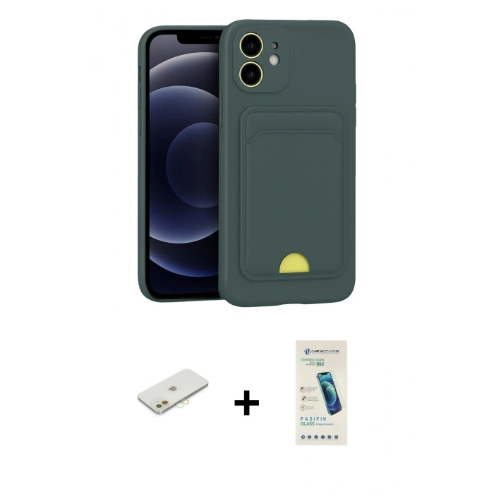 MARSİLYAN™- iPhone 11 Kılıf Vadi Çizgi Prime - Şeffaf Pasifik Cam Ekran Koruyucu + Renkli Kamera Lens Koruma Cam - TU