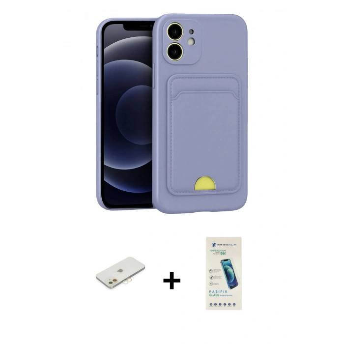 MARSİLYAN™- iPhone 11 Kılıf Vadi Çizgi Prime - Şeffaf Pasifik Cam Ekran Koruyucu + Renkli Kamera Lens Koruma Cam - TU
