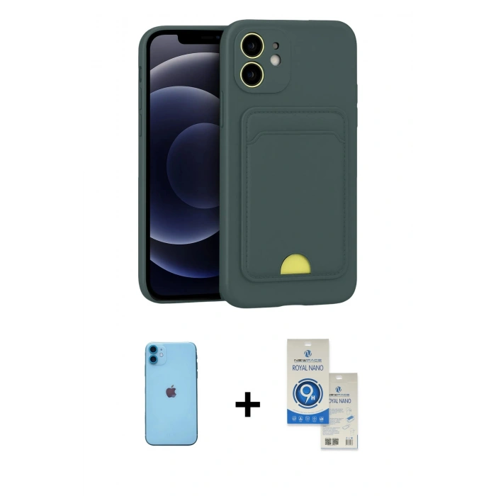MARSİLYAN™- iPhone 11 Kılıf Vadi Çizgi Prime - Şeffaf Royal Nano Ekran Koruyucu + Neon Fosforlu Kamera Lens - MI