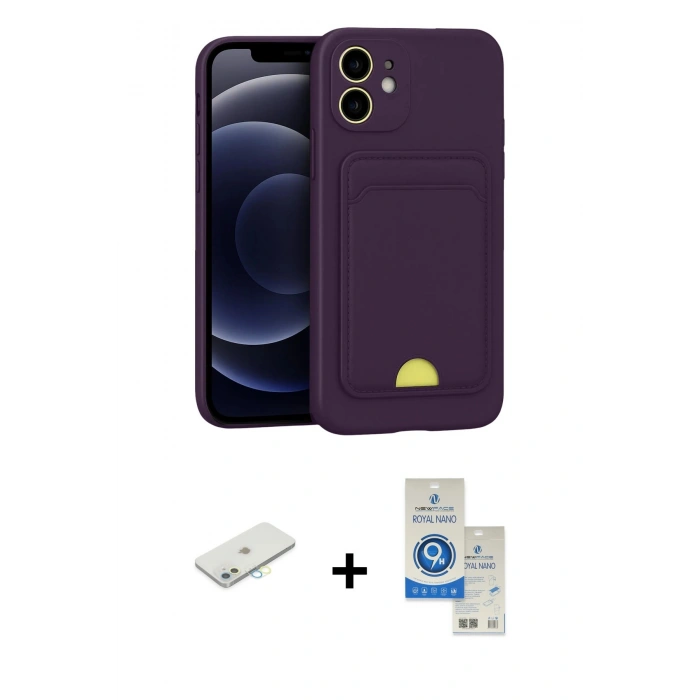 MARSİLYAN™- iPhone 11 Kılıf Vadi Çizgi Prime - Şeffaf Royal Nano Ekran Koruyucu + Renkli Kamera Lens Koruma Cam - SI