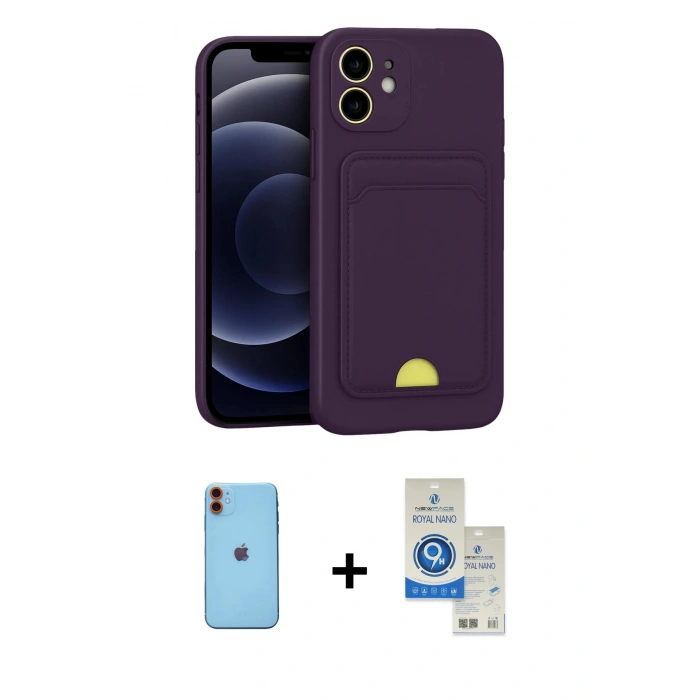 MARSİLYAN™- iPhone 11 Kılıf Vadi Çizgi Prime - Şeffaf Royal Nano Ekran Koruyucu + Neon Fosforlu Kamera Lens - TU
