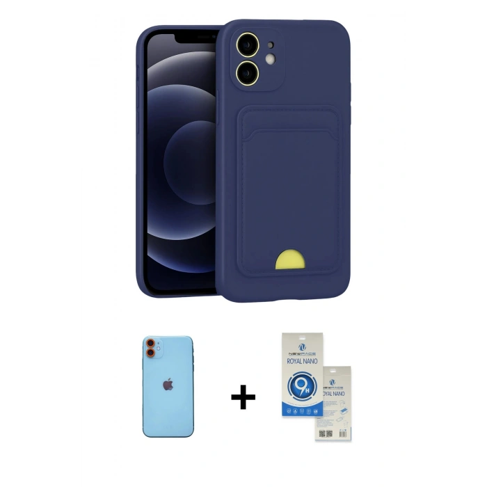 MARSİLYAN™- iPhone 11 Kılıf Vadi Çizgi Prime - Şeffaf Royal Nano Ekran Koruyucu + Neon Fosforlu Kamera Lens - TU