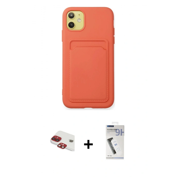 MARSİLYAN™- iPhone 11 Kılıf Vadi Çizgi Prime - Şeffaf Uv Polymer Nano Ekran Koruyucu + Kırmızı Pers Alüminyum Kamera Lens