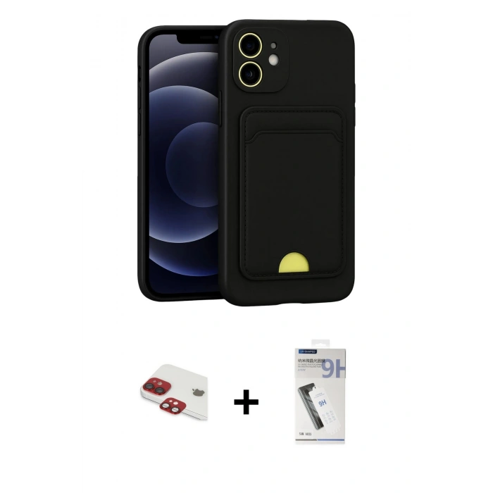 MARSİLYAN™- iPhone 11 Kılıf Vadi Çizgi Prime - Şeffaf Uv Polymer Nano Ekran Koruyucu + Kırmızı Pers Alüminyum Kamera Lens