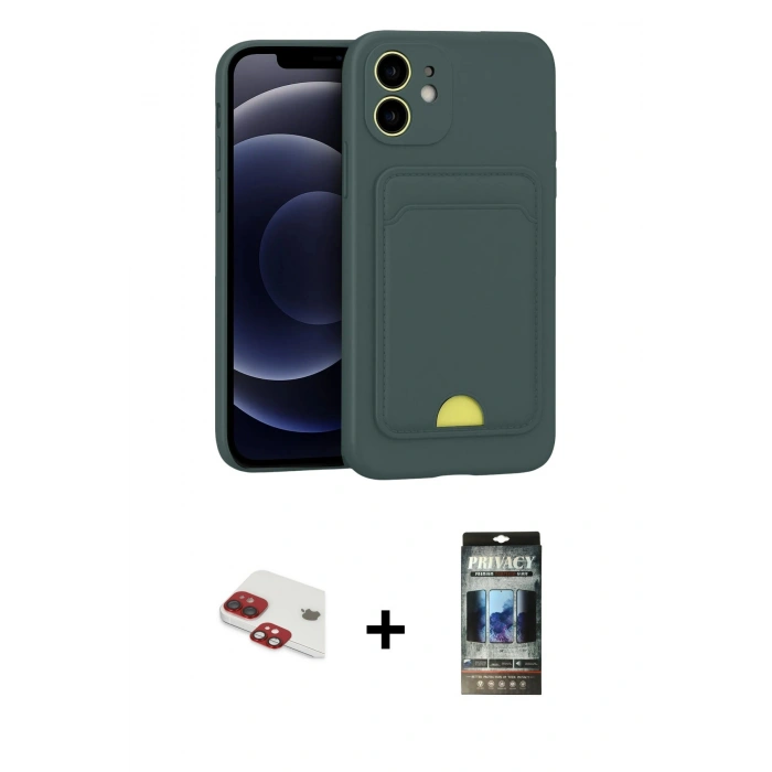 MARSİLYAN™- iPhone 11 Kılıf Vadi Çizgi Prime - Siyah 34D Hayalet Izgaralı Cam + Pers Alüminyum Kamera Lens - KI