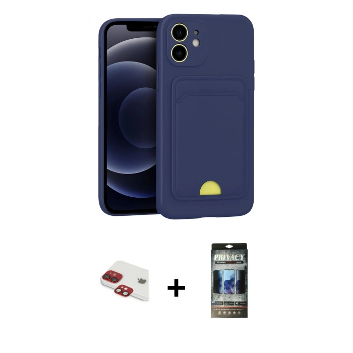 MARSİLYAN™- iPhone 11 Kılıf Vadi Çizgi Prime - Siyah 34D Hayalet Izgaralı Cam + Pers Alüminyum Kamera Lens - KI