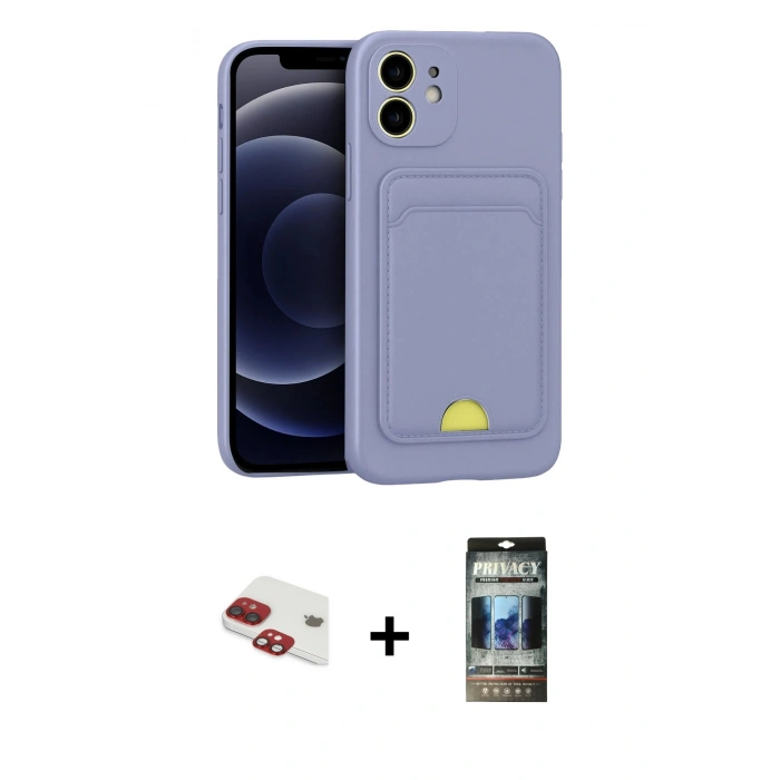 MARSİLYAN™- iPhone 11 Kılıf Vadi Çizgi Prime - Siyah 34D Hayalet Izgaralı Cam + Pers Alüminyum Kamera Lens - KI