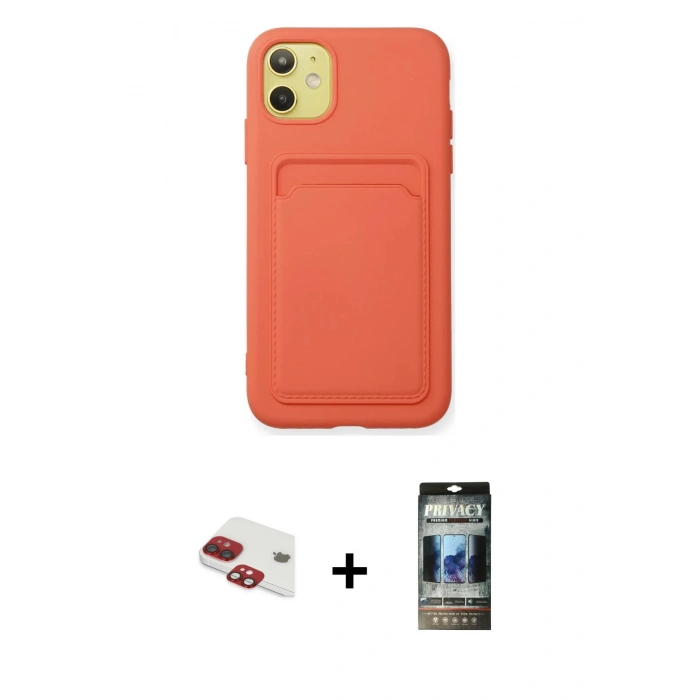 MARSİLYAN™- iPhone 11 Kılıf Vadi Çizgi Prime - Siyah 34D Hayalet Izgaralı Cam + Pers Alüminyum Kamera Lens - KI