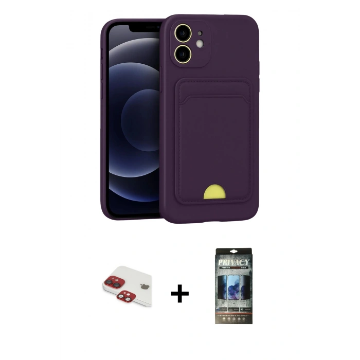 MARSİLYAN™- iPhone 11 Kılıf Vadi Çizgi Prime - Siyah 34D Hayalet Izgaralı Cam + Pers Alüminyum Kamera Lens - KI