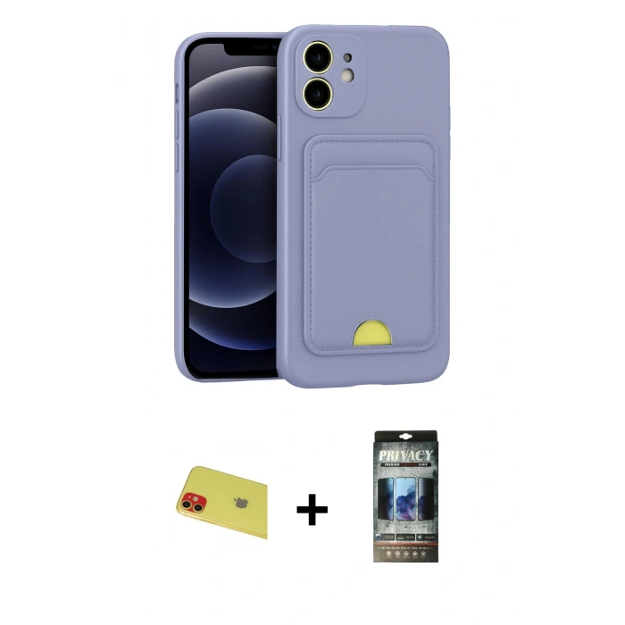 MARSİLYAN™- iPhone 11 Kılıf Vadi Çizgi Prime - Siyah 34D Hayalet Izgaralı Cam + Rainbow Kamera Lens Koruma Cam - KI