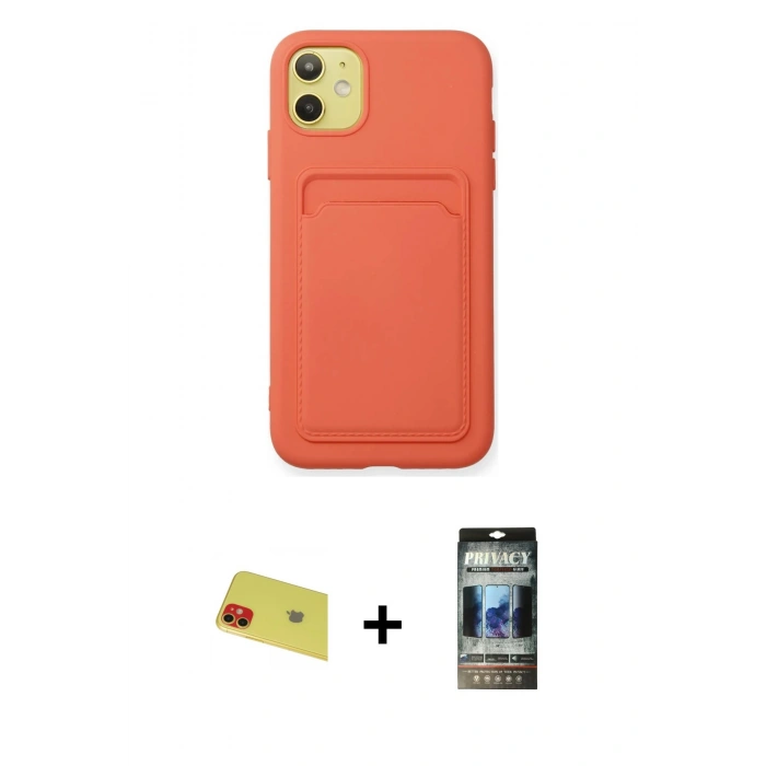MARSİLYAN™- iPhone 11 Kılıf Vadi Çizgi Prime - Siyah 34D Hayalet Izgaralı Cam + Rainbow Kamera Lens Koruma Cam - KI