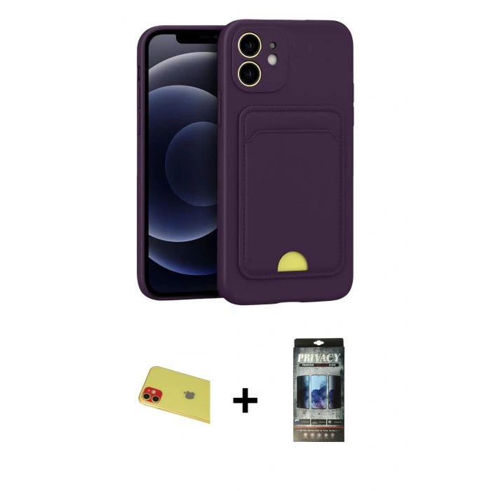 MARSİLYAN™- iPhone 11 Kılıf Vadi Çizgi Prime - Siyah 34D Hayalet Izgaralı Cam + Rainbow Kamera Lens Koruma Cam - KI