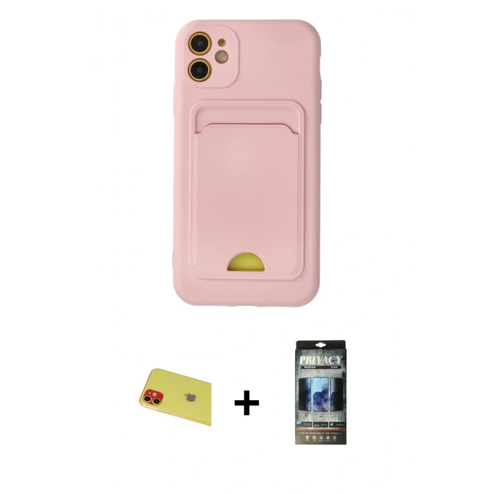 MARSİLYAN™- iPhone 11 Kılıf Vadi Çizgi Prime - Siyah 34D Hayalet Izgaralı Cam + Rainbow Kamera Lens Koruma Cam - KI