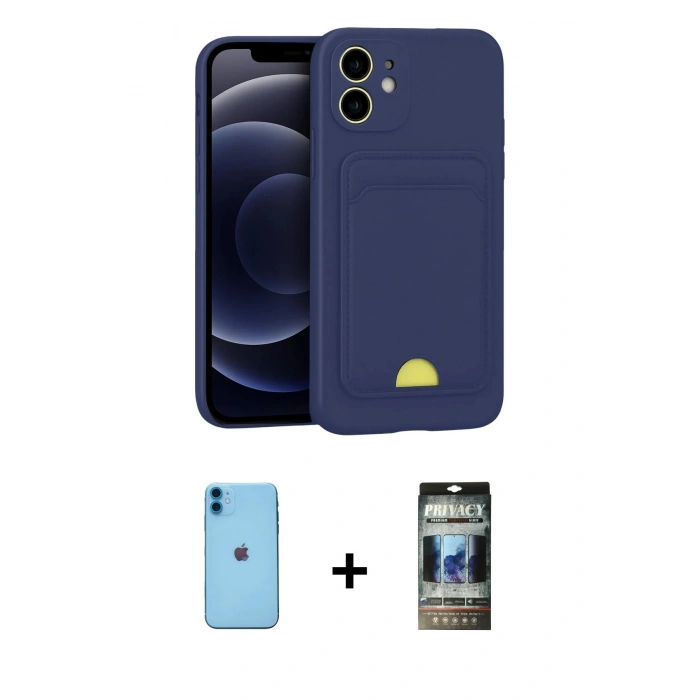MARSİLYAN™- iPhone 11 Kılıf Vadi Çizgi Prime - Siyah 34D Hayalet Izgaralı Cam + Neon Fosforlu Kamera Lens - MI