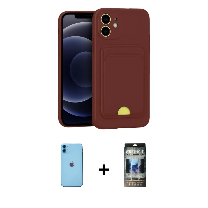 MARSİLYAN™- iPhone 11 Kılıf Vadi Çizgi Prime - Siyah 34D Hayalet Izgaralı Cam + Neon Fosforlu Kamera Lens - MI